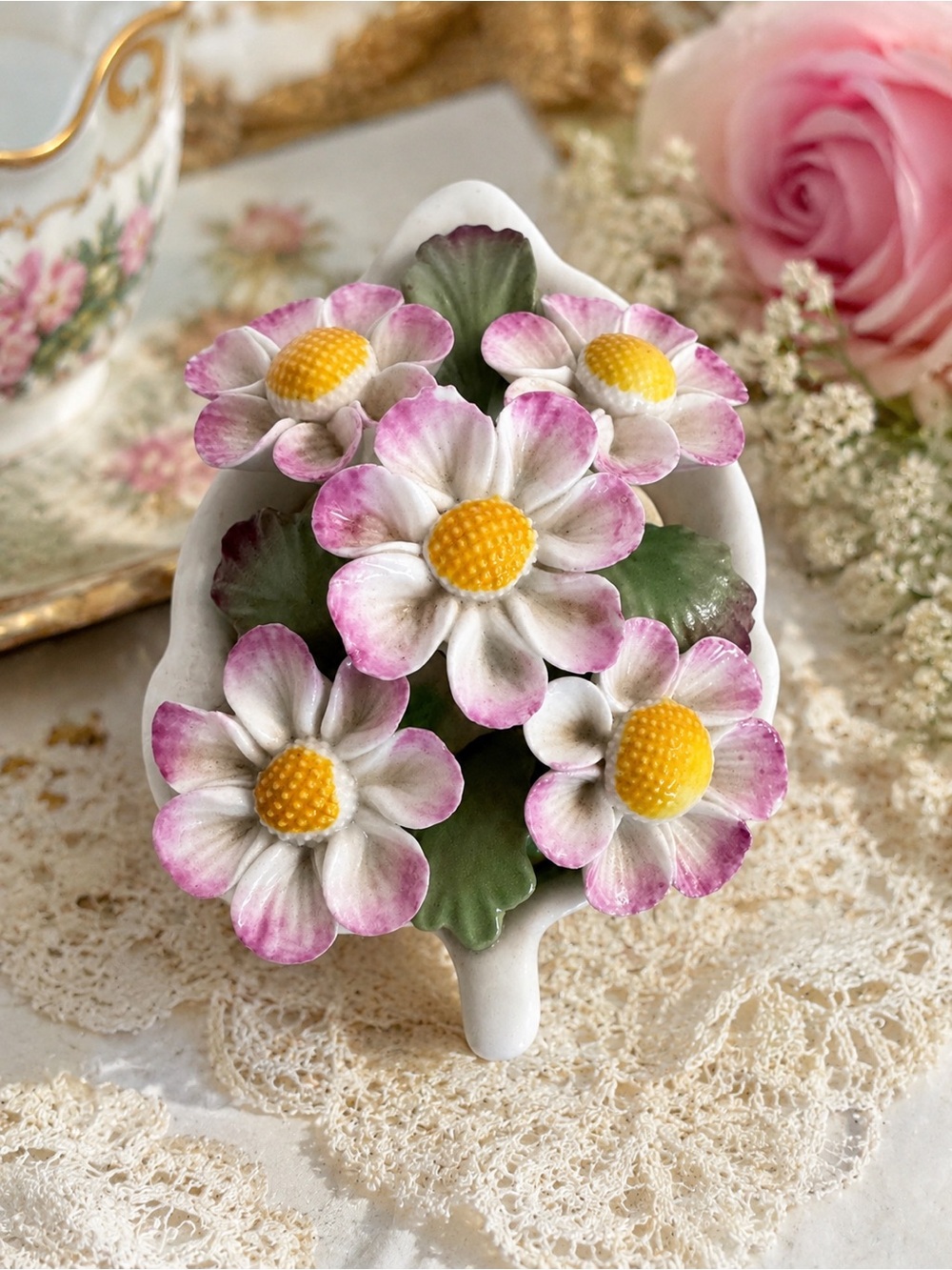 Vintage Aynsley October Daisy Fine Bone China Hand Painted Floral Basket England
